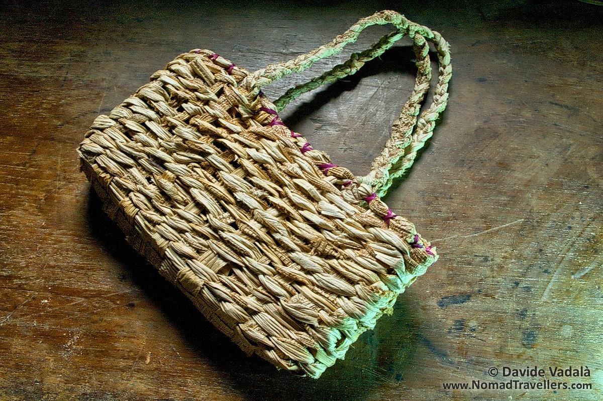 Purse made with the peel of banana bark
