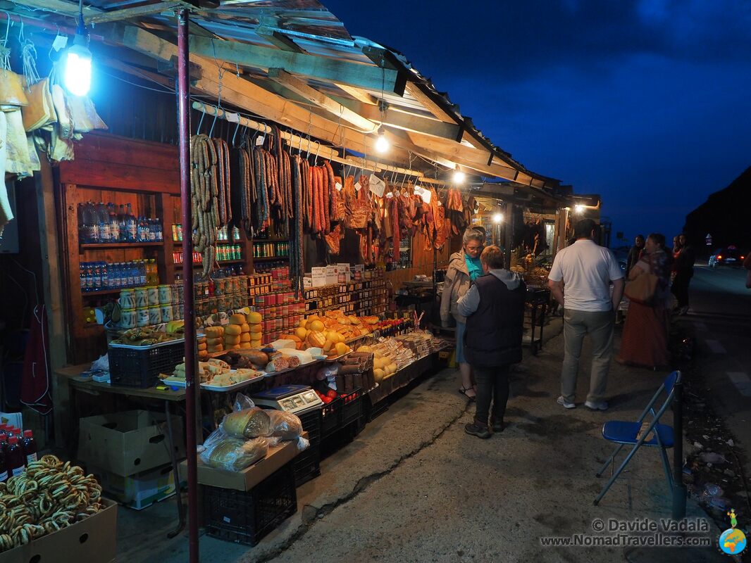 Food stalls at night at Lake Balea