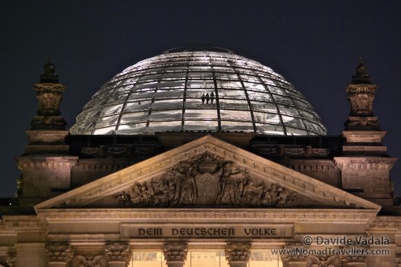 The transparent dome of the German Parliament (Bundestag) at night