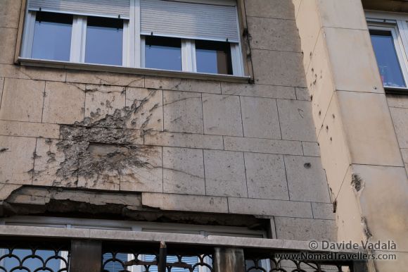 Signs of a bomb in a building in Sarajevo