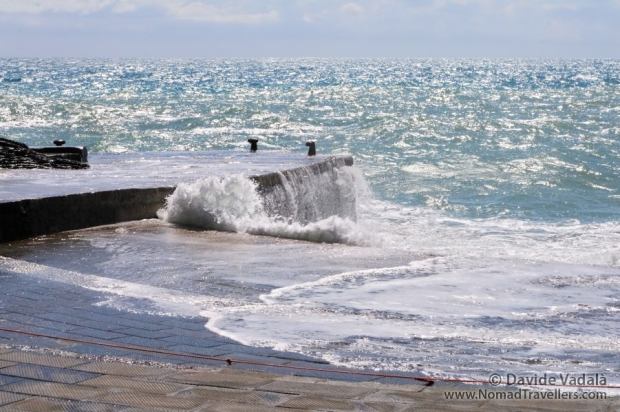 Waves crashing on the pier in Vernazza