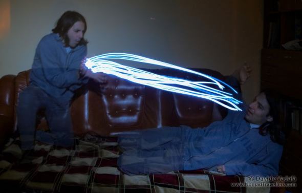 Davide experimenting with long exposure photography and light painting