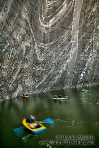Recreational boats inside the lake in Salina Turda