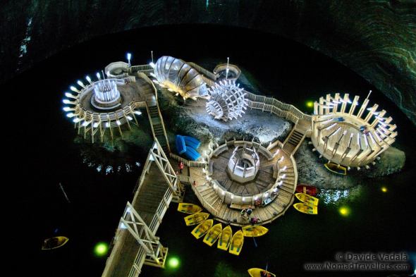 Platforms over the salty island inside the lake