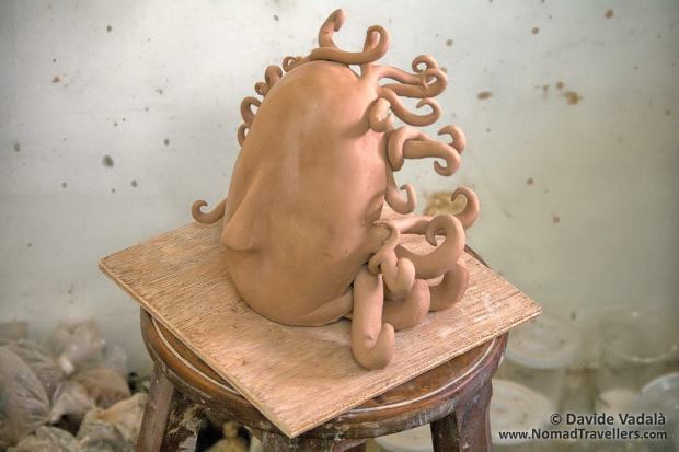 Traveller with the hair in the wind: front view