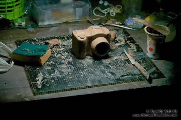 My ceramics working table and sculpture in progress created with daily life tools