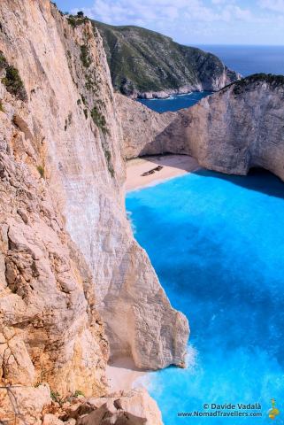 The steep cliffs entering the crystal blue sea in Zakynthos Island, Greece