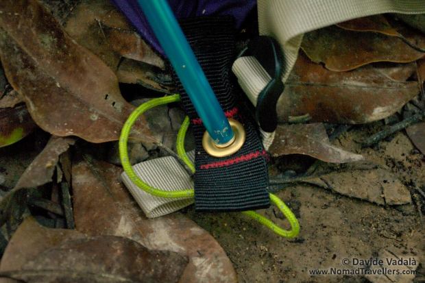 Detailed view of the pole connection into the inner and outer tent grommet