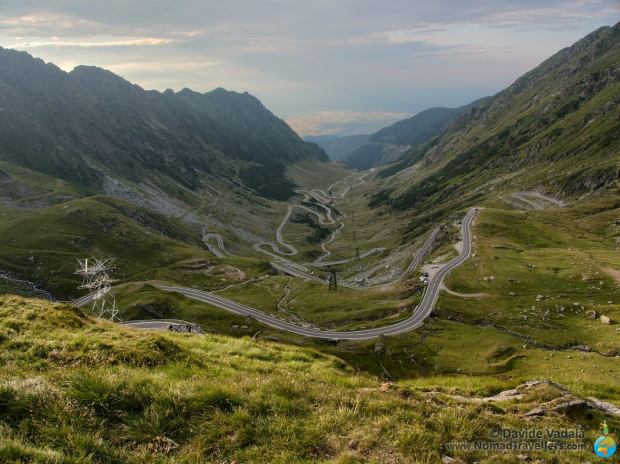 View of the hairpin turns on the Transfagarasan road from the viewpoint in Balea Lake