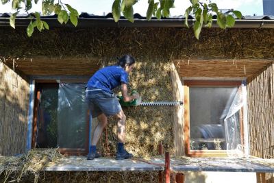Trimming a straw bale wall