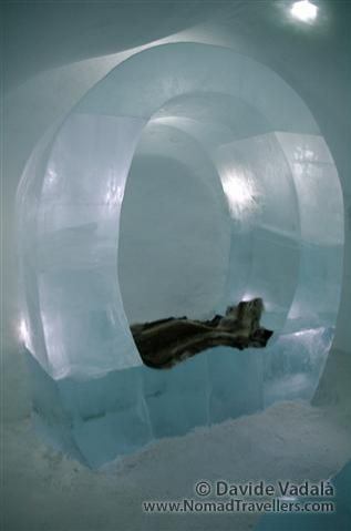 This couch is sculpted out of ice, and the surface is made comfortable with a local reindeer skin 002 Ice-Hotel-Jukkasjarvi-Sweden 7132