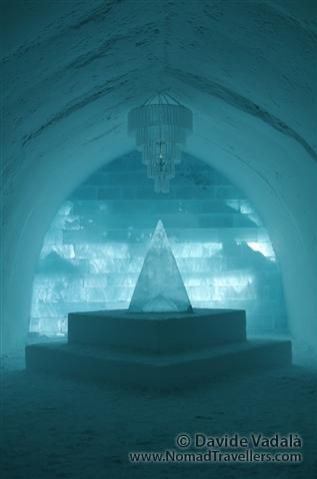 At the end of the main hall, an Ice pyramid is catching the eye 011 Ice-Hotel-Jukkasjarvi-Sweden 7188